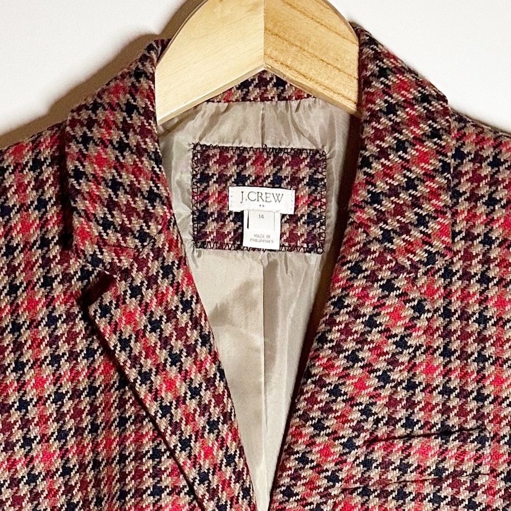 J. Crew Houndstooth Blazer Wool Blend Tan, Red and Black Size 14 - Picture 7 of 8
